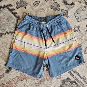 Quiksilver Men's Blue and Yellow Striped Athletic Shorts